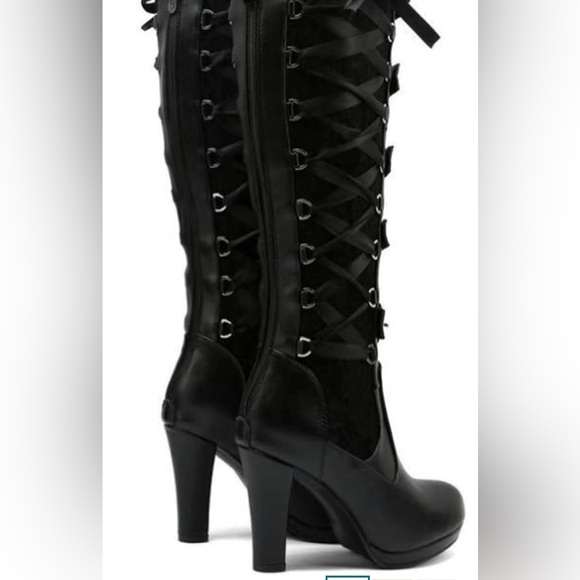 Fairsoma Womens Black Lace-Up 4” Heeled Boots w/ non slip sole & buckle accents - Picture 2 of 8